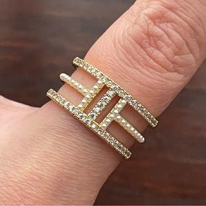 Gold Pearl Crystal Ring